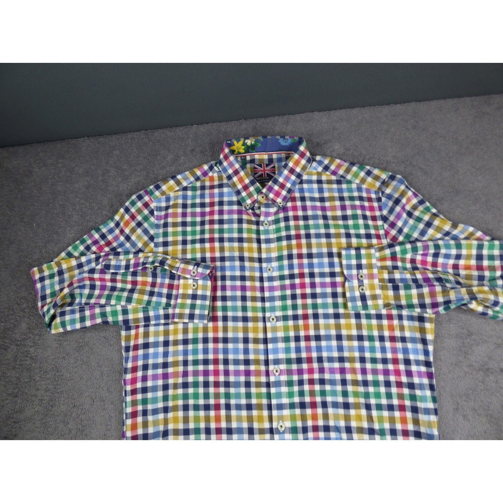 Soul of London Mens Multi Color Gingham Check Button Down Shirt Semi Fitted 16.5 - Picture 2 of 8